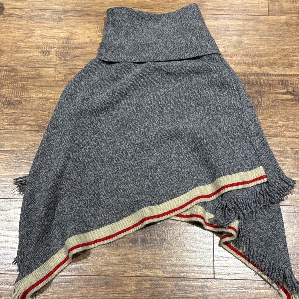Roots Gray Fringed Kids poncho Sweater